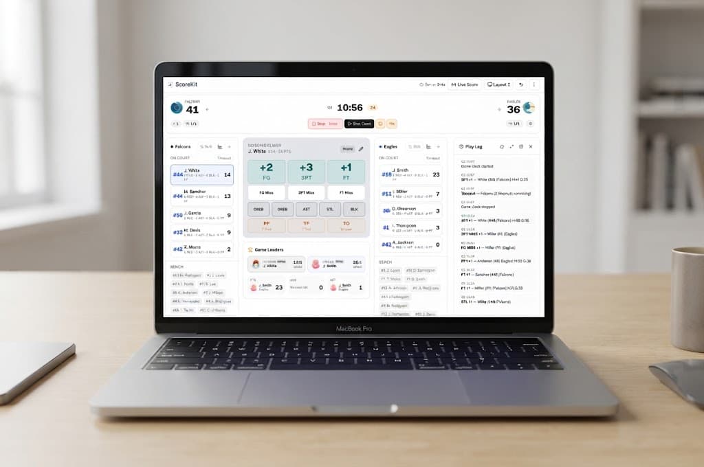 ScoreKit score editor on a laptop